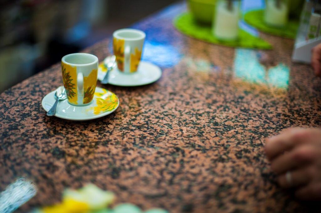 Coffee on granite counter